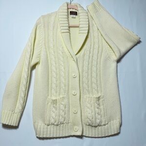 Susan Ess Cream Cable Knit Cardigan Size L Excellent‎